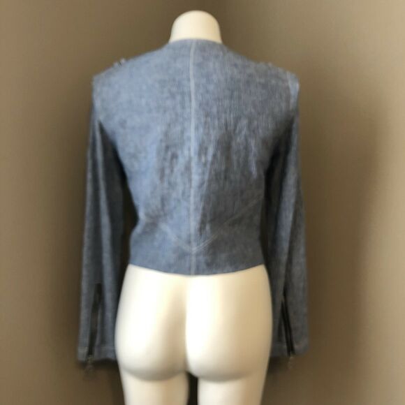 Bensoni Linen Jacket 0 Moto / Biker Cropped Light Blue Pockets Lined - Picture 6 of 12